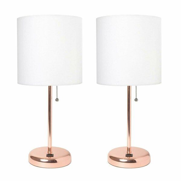 Diamond Sparkle White Stick Lamp with USB Charging Port & Fabric Shade Set, Rose Gold, 2PK DI2519993